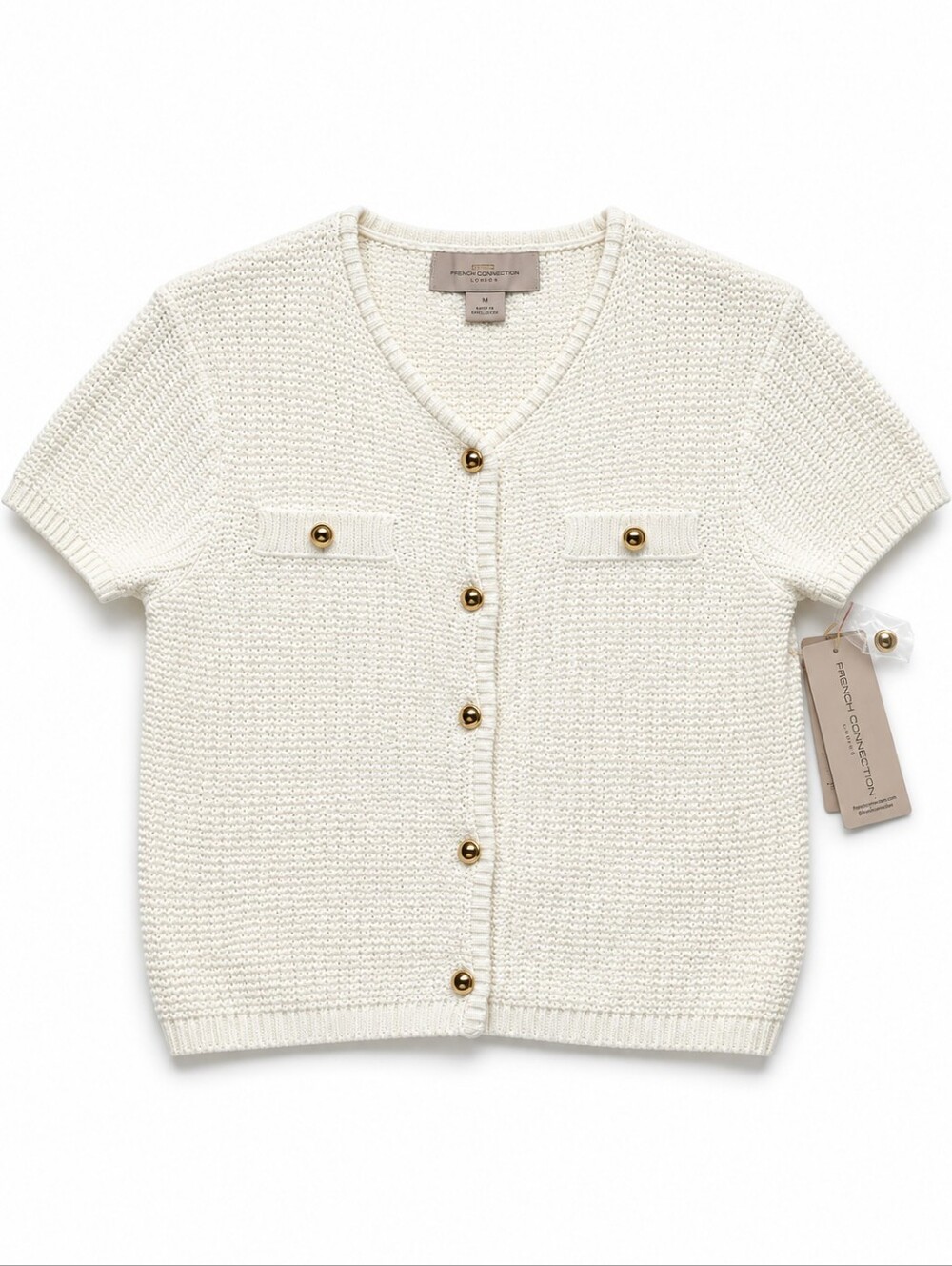 French Connection Cream Knit Button-Front Top